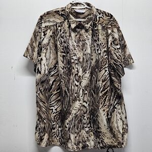 Vintage Womens Button Front Short Sleeve Shirt Snake Pyton Print Simze 1X Plus